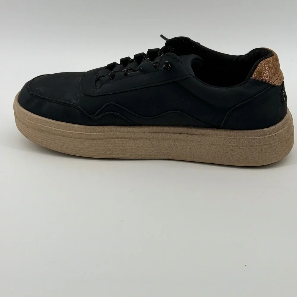 Hey Dude Hudson Lift Metallic Black Tan Platform Sneakers Womens 12 41985-00W